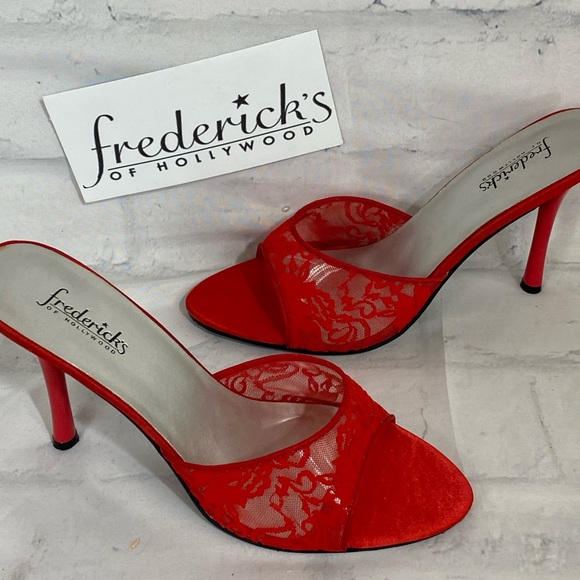Frederick's of Hollywood Shoes Nwob Fredericks Red Lace Mules
